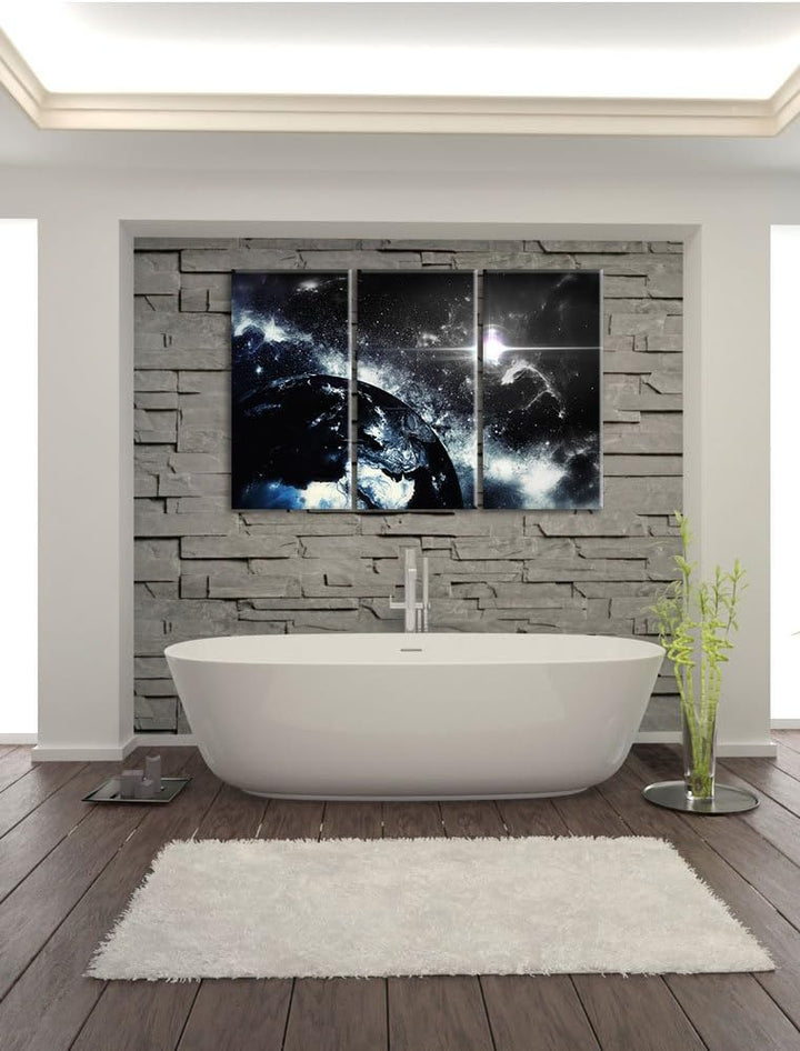 Pixxprint die Erde von Oben bei Nacht B&W Detail 3-Teiler Leinwandbild 120x80 Bild auf Leinwand