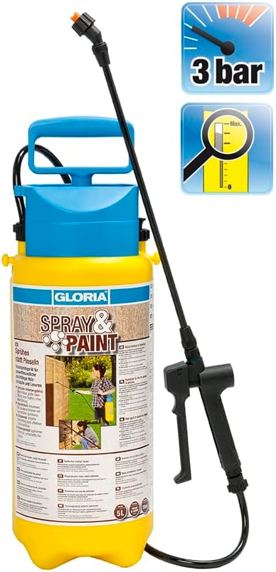 GLORIA Drucksprüher Spray & Paint | 5 L Farbsprüher/Ölsprüher | auch für Lasuren, Lacke 5L Hobby-Far