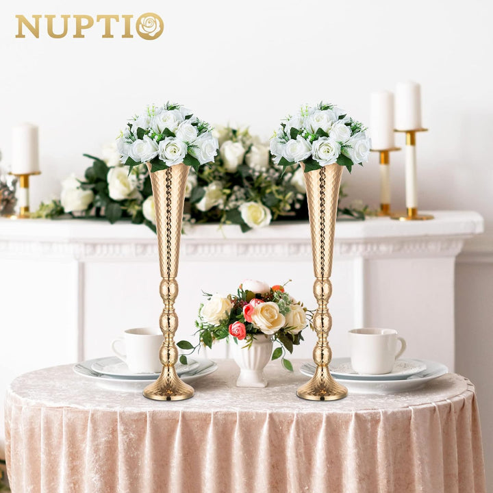 NUPTIO 2 Stück Mittelstücke für Hochzeitstisch, 61cm Hohe Metalltrompetenvase, Blumenvasen für Party