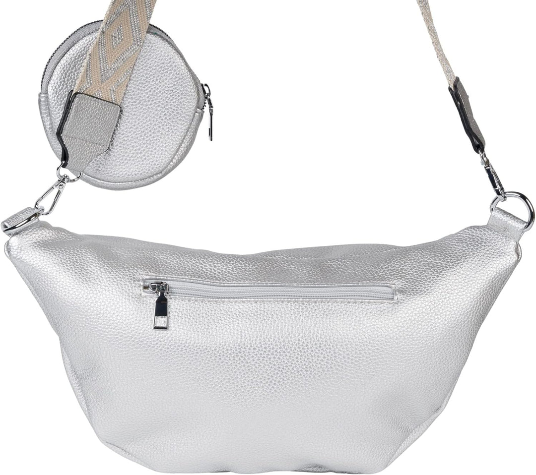 styleBREAKER Damen Halbmond Crossbody Schultertaschen Set 3-Teilig, Schultergurt mit Muster, Schlüss