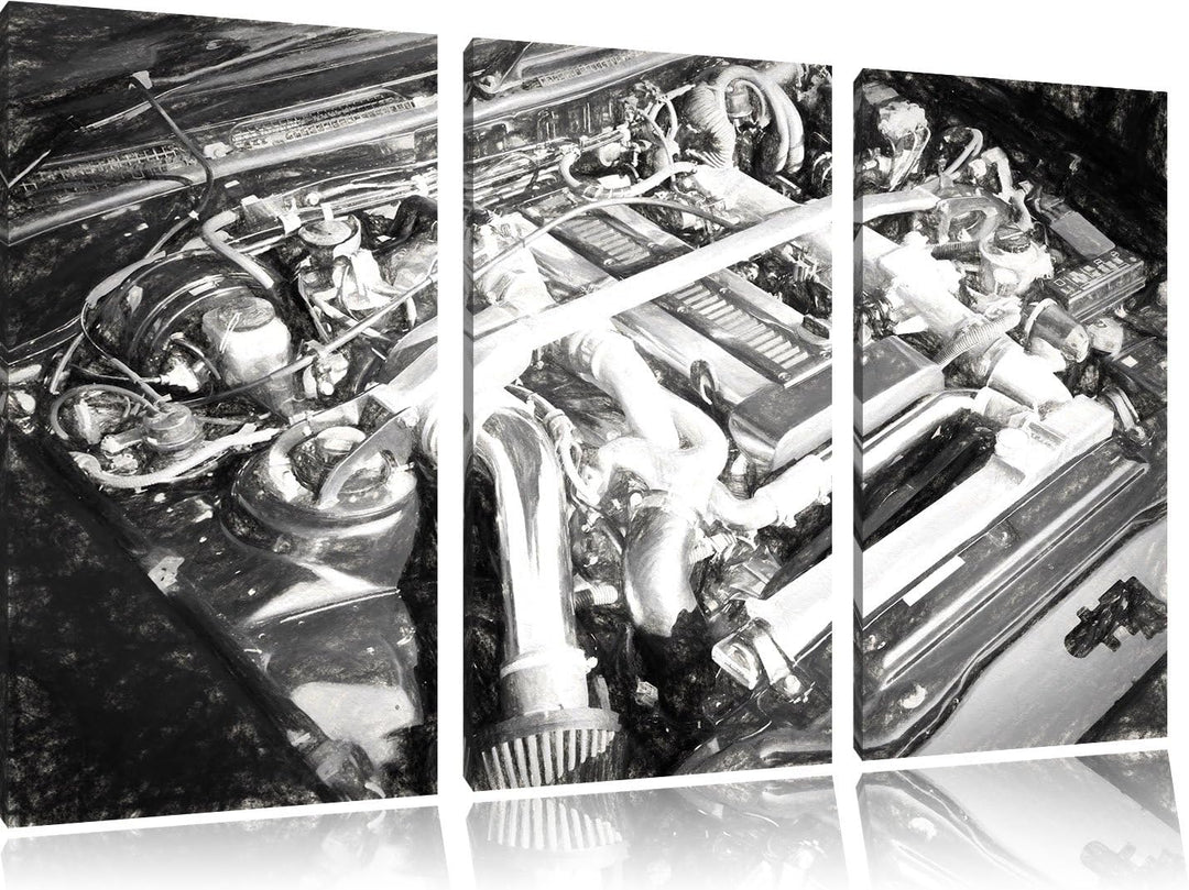 Pixxprint Motorblock 3Teiler 120x80 cm Leinwandbild Wandbild Kunstdruck