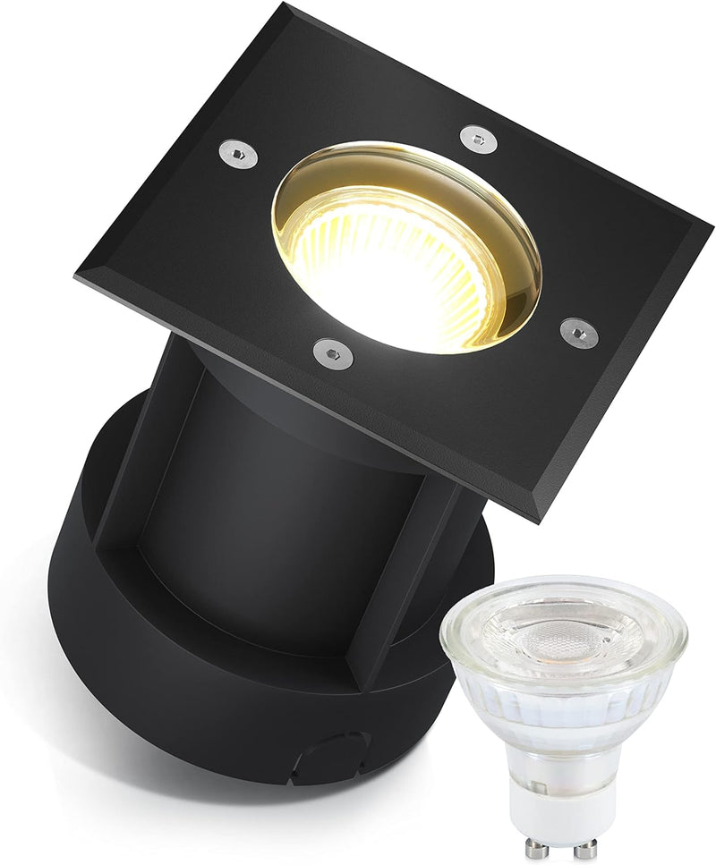 lambado® LED Bodenstrahler für Aussen in Schwarz - Wasserdicht & Befahrbar inkl. 5W GU10 Strahler wa