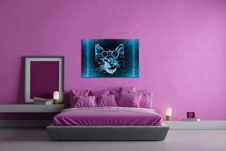 deyoli süsse Katze mit einer Brille Format 80x60 Effekt: Monocrome Blau als Leinwandbild, Motiv fert
