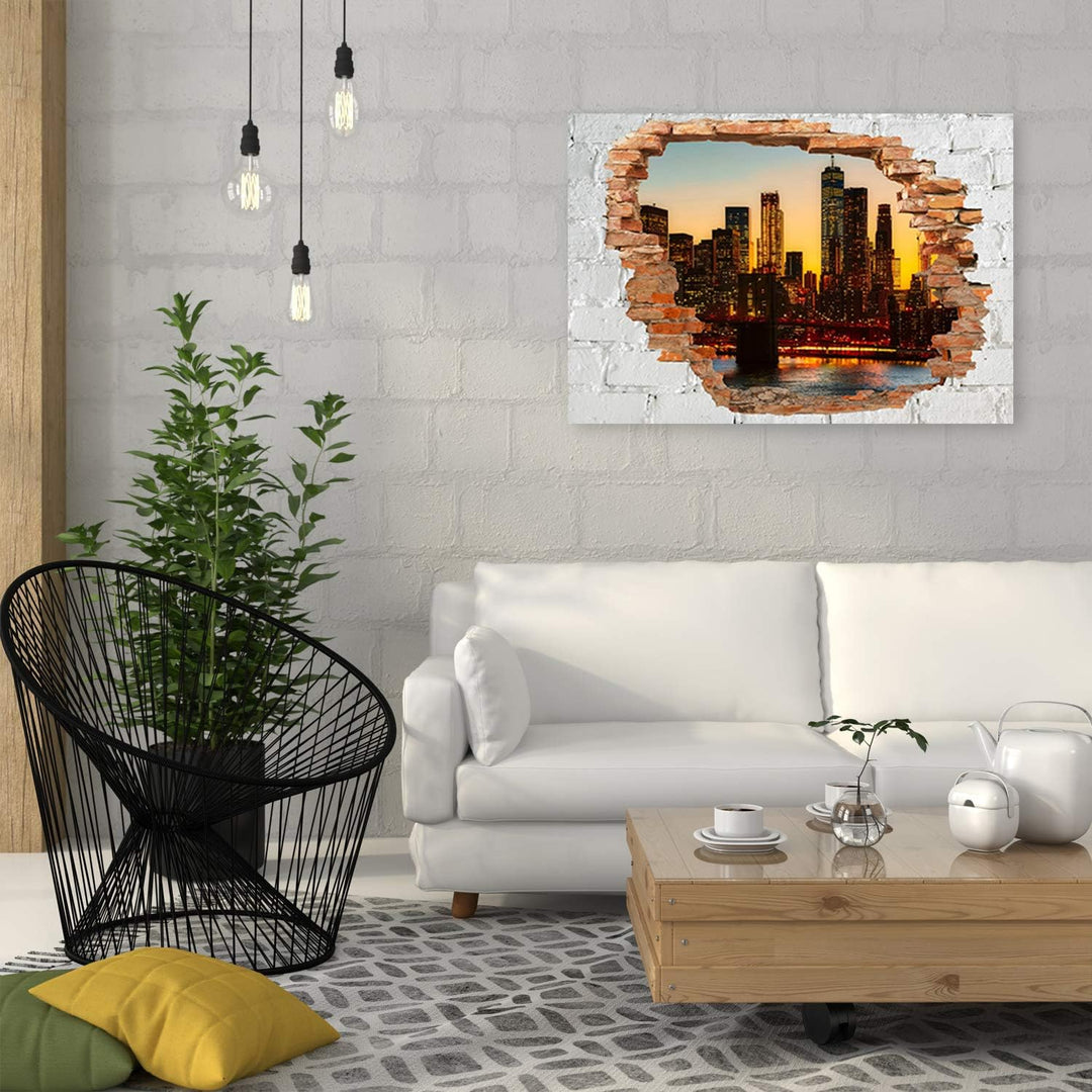 Leinwandbild XXL Manhattan Wandbild Kunst Wandillusion Gelb 120x80 cm Leinwandbild 120x80 cm Gelb_B,