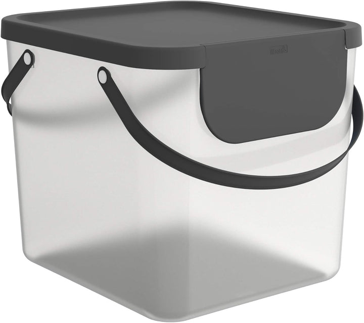 Rotho Albula Aufbewahrungsbox Deckel, Kunststoff (PP recycelt), transparent/anthrazit, 40 Liter, (39