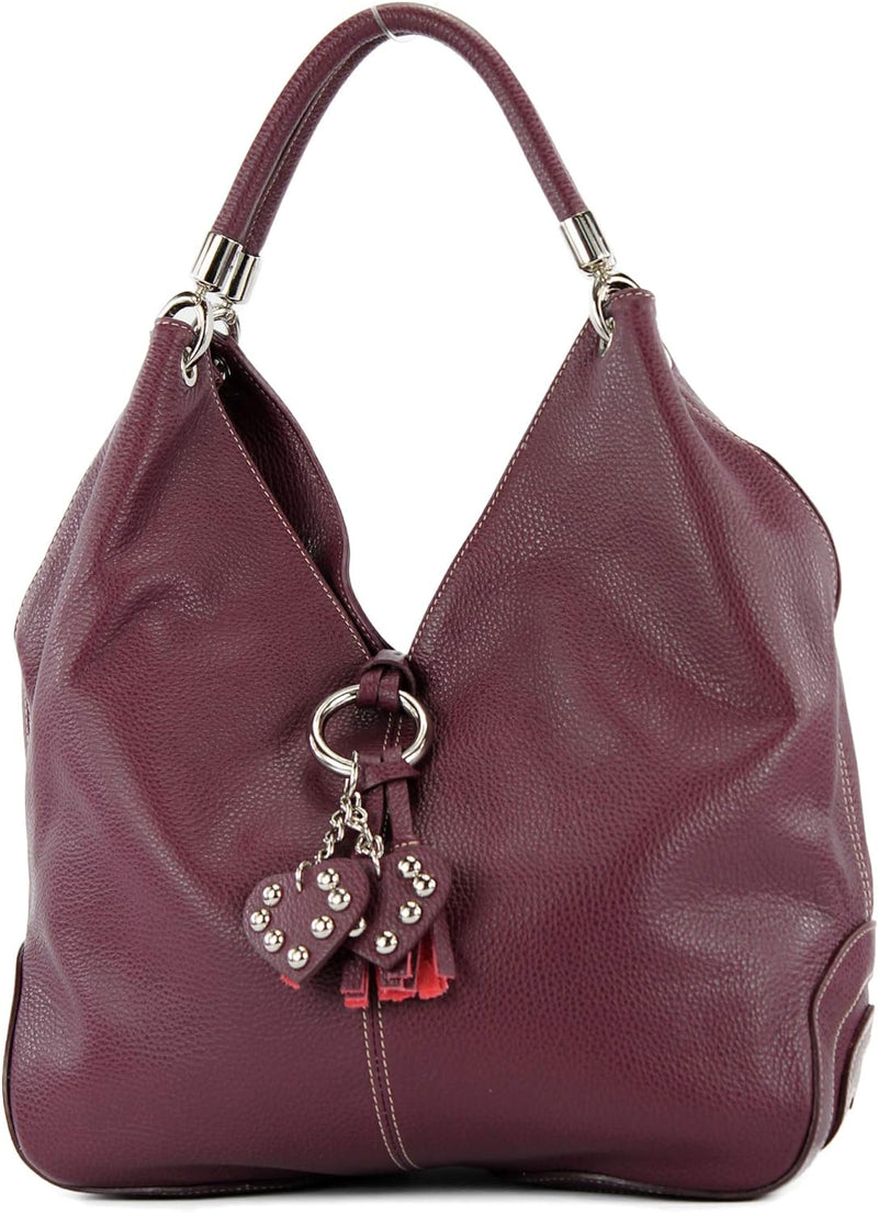 modamoda de - 330 - ital. Leder Damen Schultertasche Large Bordeauxviolett, Bordeauxviolett