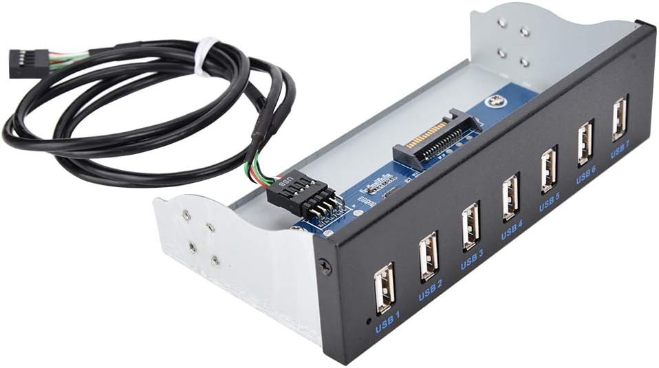 ASHATA USB 2.0 (Super Speed) Front Panel,Multifunktionspanel USB Frontpanel Adapter 7 Ports USB Hub,