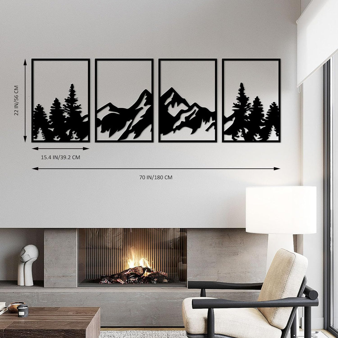 ESTART 4 Stück Metall-Berg-Wandkunst, grosse Berge Wanddekoration, Bergwald, dekoratives Gemälde, ge