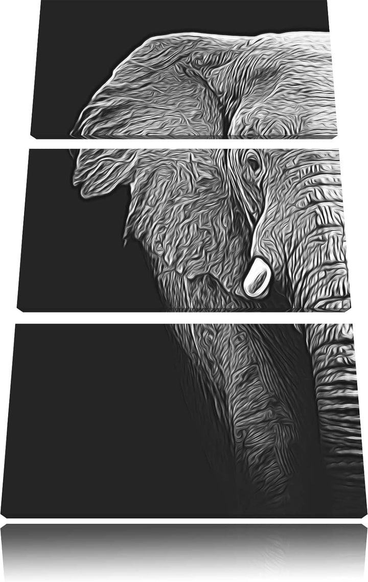 Dark Elefant Porträt Spezial 3-Teiler Leinwandbild 120x80 Bild auf Leinwand, XXL riesige Bilder fert