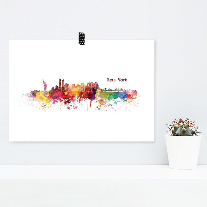 JUNIWORDS Poster mit/ohne Holzrahmen, Wähle ein Motiv, Aquarell Skyline New York, Wähle eine Grösse,