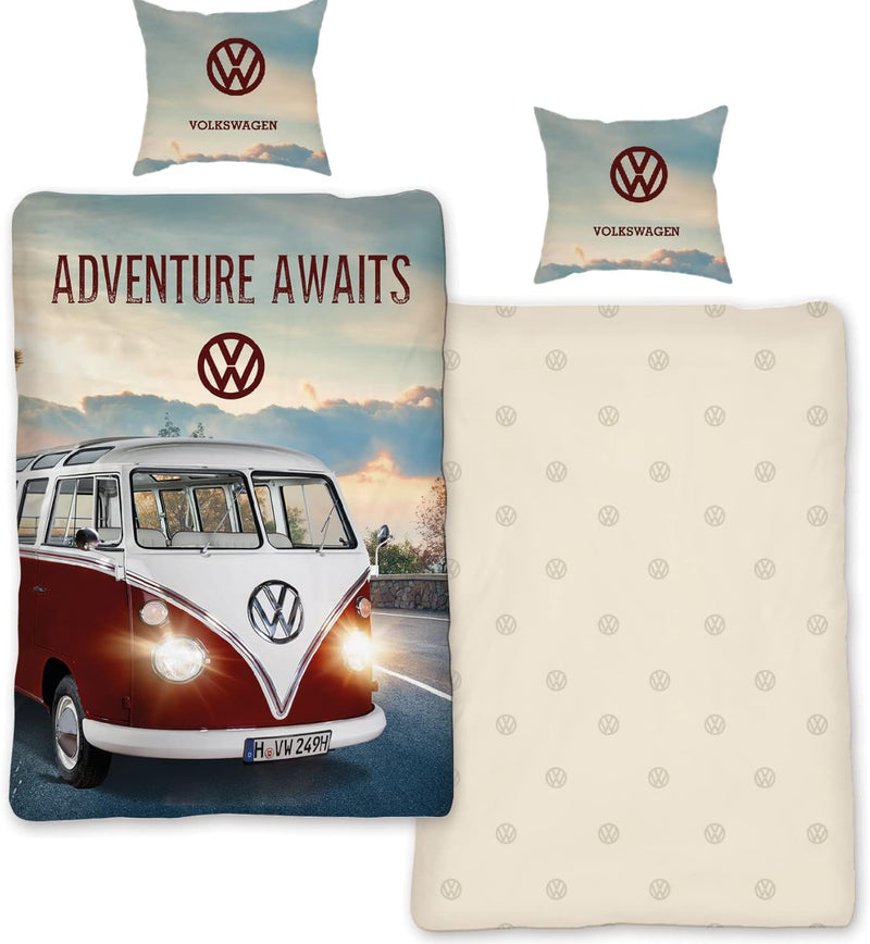 Bettwäsche VW Bulli 135x200 cm 80x80 Kissenbezug Baumwolle Bus Bulli Volkswagen Bettwäsche-Set | VW