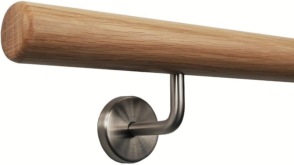 TIBU Eiche Holz Handlauf Geländer 0,3m - 6m, Länge 100 cm, Ende Radius gefräst und 2 gewinkelte Halt