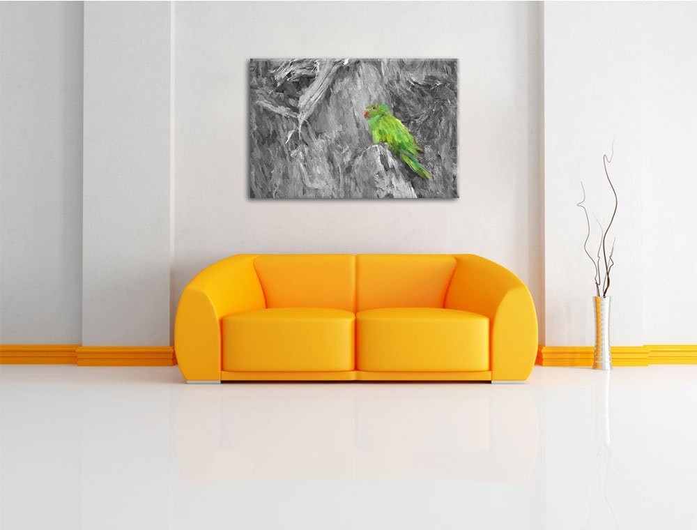 schöner Papagei im Gehölz schwarz/weiss Deluxe Format: 100x70 cm auf Leinwand, XXL riesige Bilder fe