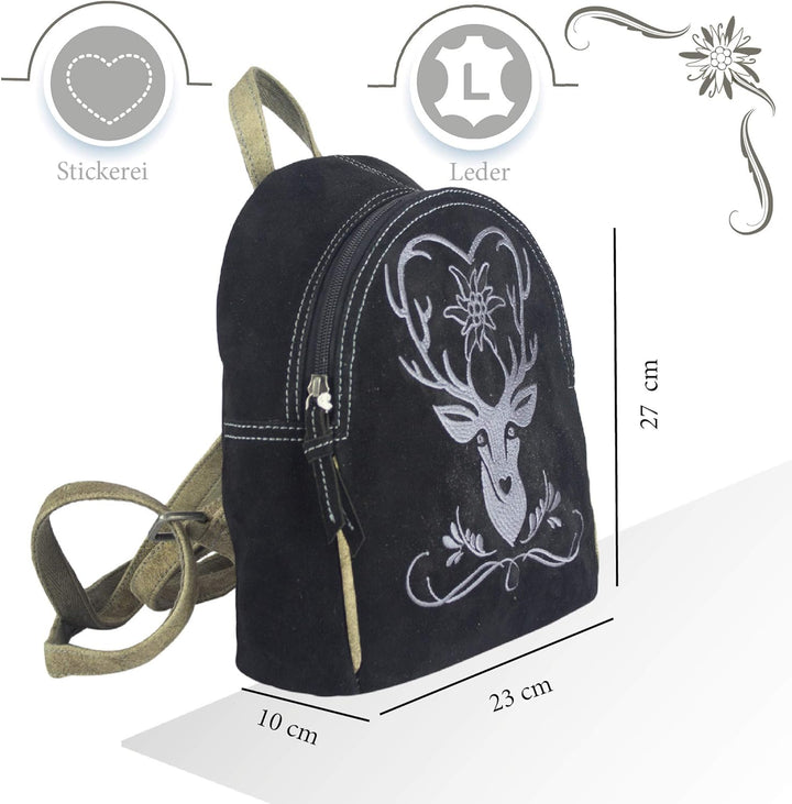 DOMELO Leder Trachtenrucksack. Klein Damen Back pack. Einzigartiges Oktoberfest Tasche mit Hirsch St