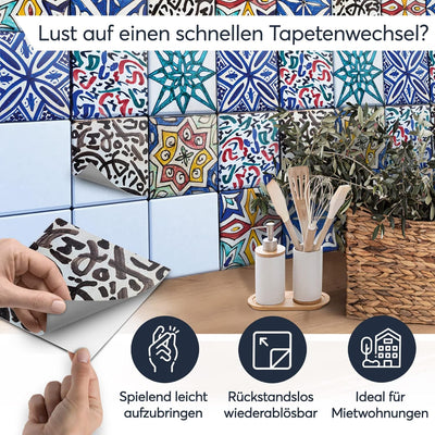 40 Stück Fliesenfolie für Küche und Bad 10x10 cm - Mosaikfliesen, Fliesensticker - Sticker Fliesen s