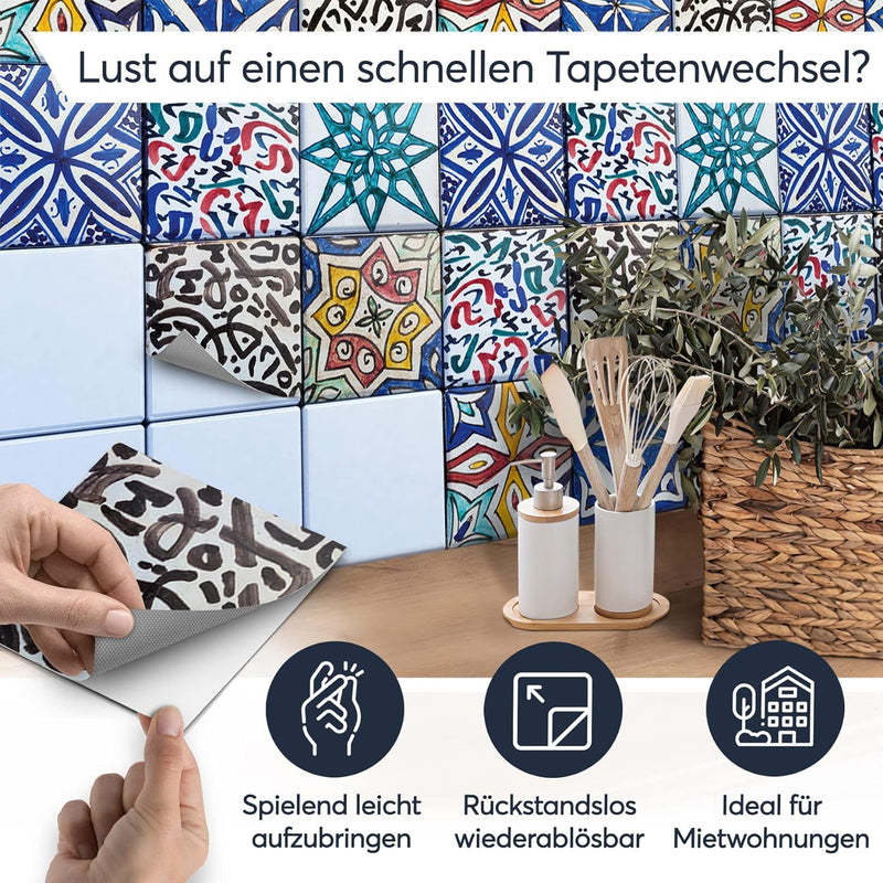 40 Stück Fliesenfolie für Küche und Bad 10x10 cm - Mosaikfliesen, Fliesensticker - Sticker Fliesen s