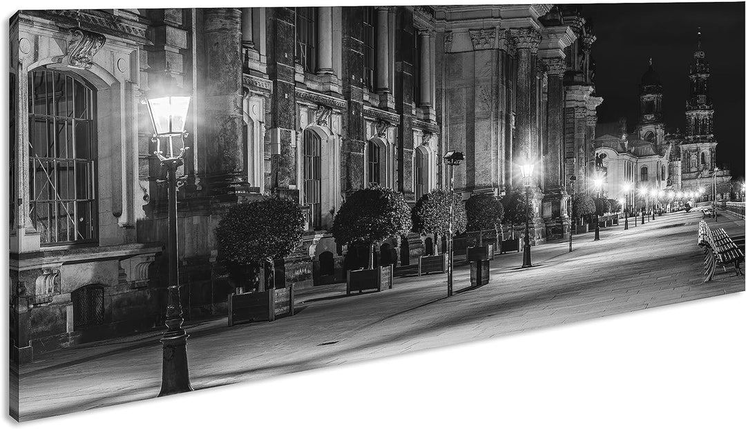 Abendstimmung am Elbufer in Dresden Panorama 120x60 cm Effekt: Schwarz/Weiss als Leinwandbild, Motiv