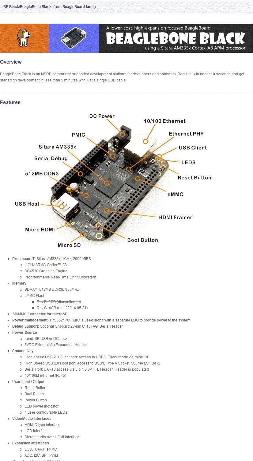 Waveshare BeagleBone Black Rev C 1GHz ARM Cortex-A8 512MB DDR3 4GB 8bit eMMC Board Mini PC Developme