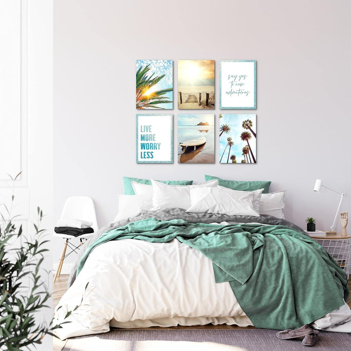 Novart Set Wandbilder - KEIN EXTRA RAMEN BENÖTIGT - Wohnzimmer Schlafzimmer - Bilder Modern Strand M