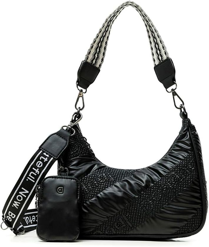 Desigual Damen Fabric Shoulder Bag, U Schwarz, Schwarz