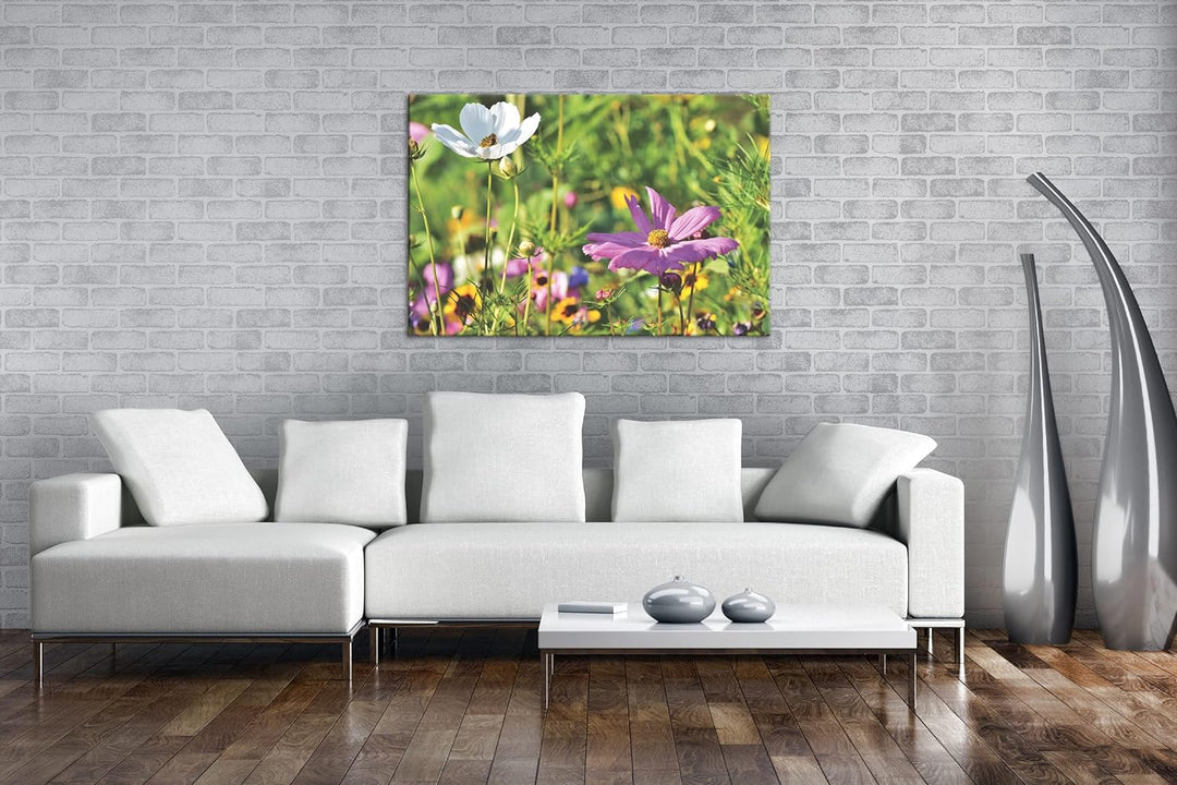 deyoli blühende Blumenwiese Format: 60x40 als Leinwand, Motiv fertig gerahmt auf Echtholzrahmen, Hoc