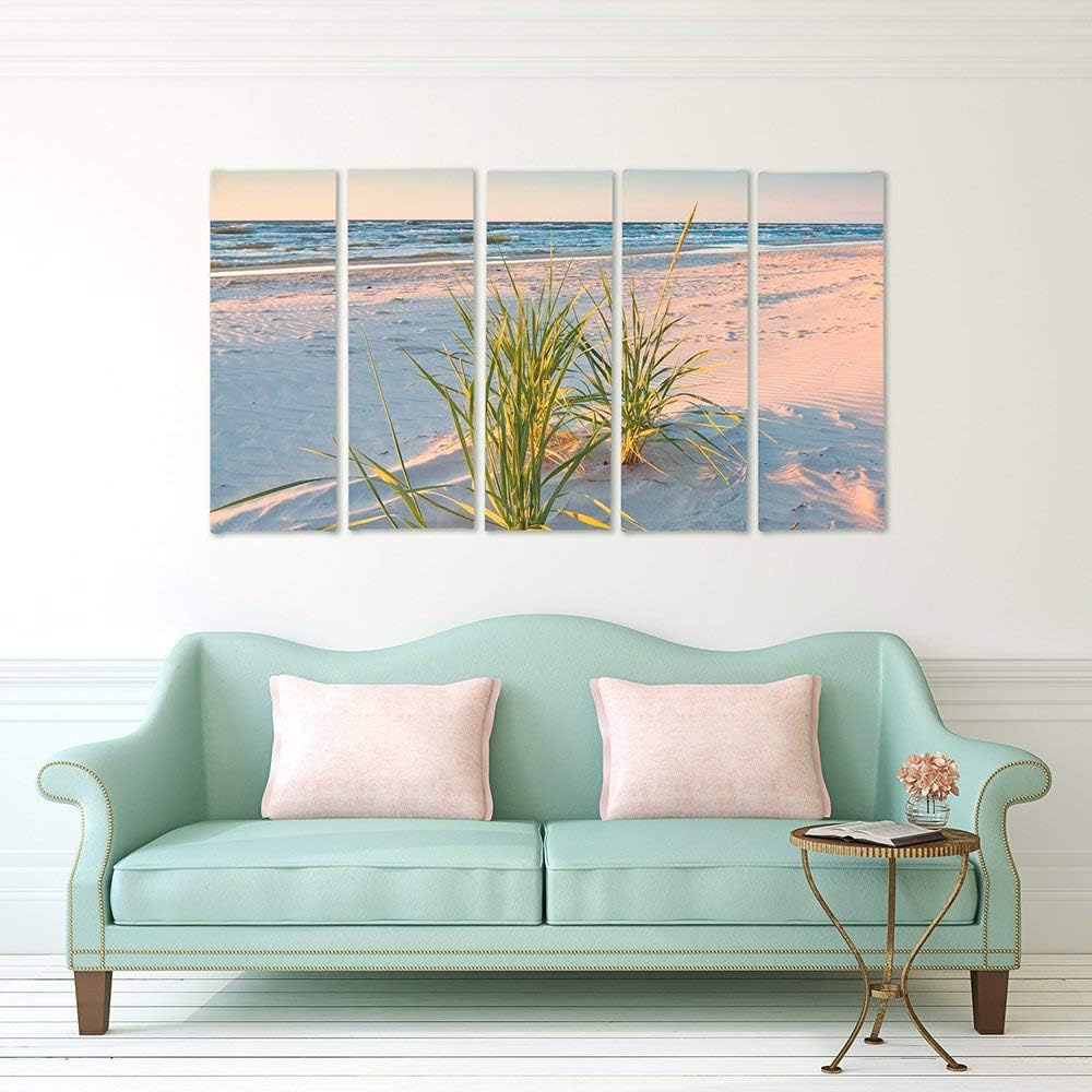 Feeby Frames, Leinwandbild Bilder Wand Bild - 5 Teile - Wandbilder Kunstdruck (GRÜNES Gras) 200x100