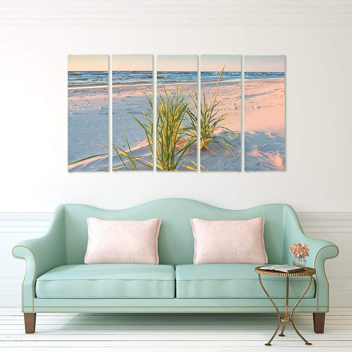 Feeby Frames, Leinwandbild Bilder Wand Bild - 5 Teile - Wandbilder Kunstdruck (GRÜNES Gras) 200x100