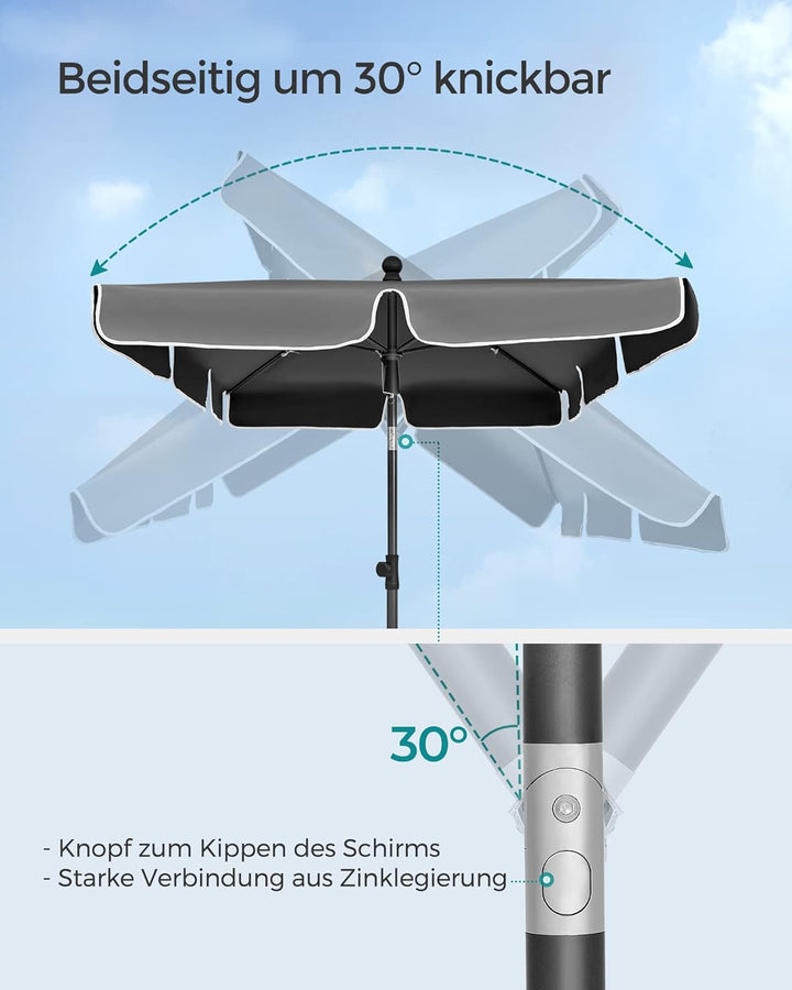 SONGMICS Sonnenschirm 180 x 125 cm, Sonnenschutz UPF 50+, neigbar um 30° in 2 Richtungen, höhenverst