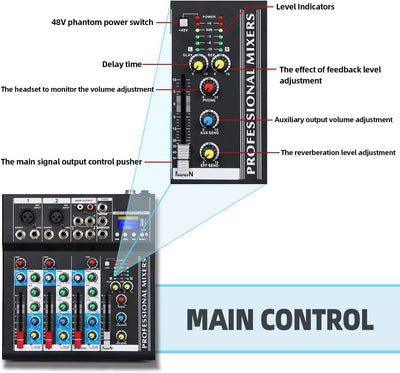 Depusheng HT4 Bluetooth-kompatible professionelle tragbare digitale DJ-Konsole mit USB-4-Kanal-Mixer