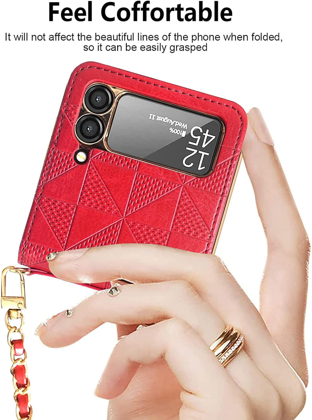 Hülle für Galaxy Z Flip 3 5G,Ultradünne Stossfeste Leder-Handyhülle mit Schultergurt kompatibel mit