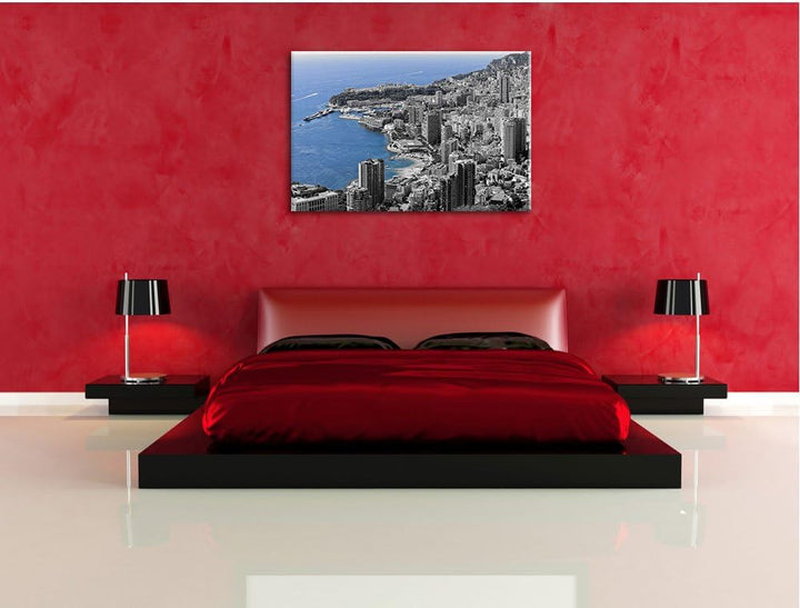 Pixxprint Blick auf das prächtige Monte Carlo Schwarz/Weiss, Format: 100x70 auf Leinwand, XXL riesig