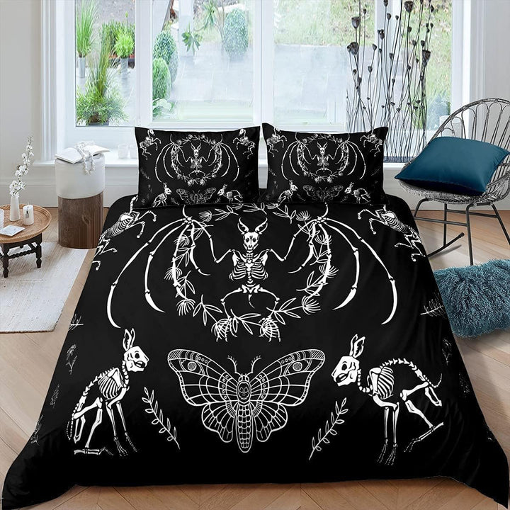 Loussiesd Sch?del Bettbezug Fledermaus Skelett Bettw?sche Set Boho Motte Gothic Sch?del Bettw?sche-S