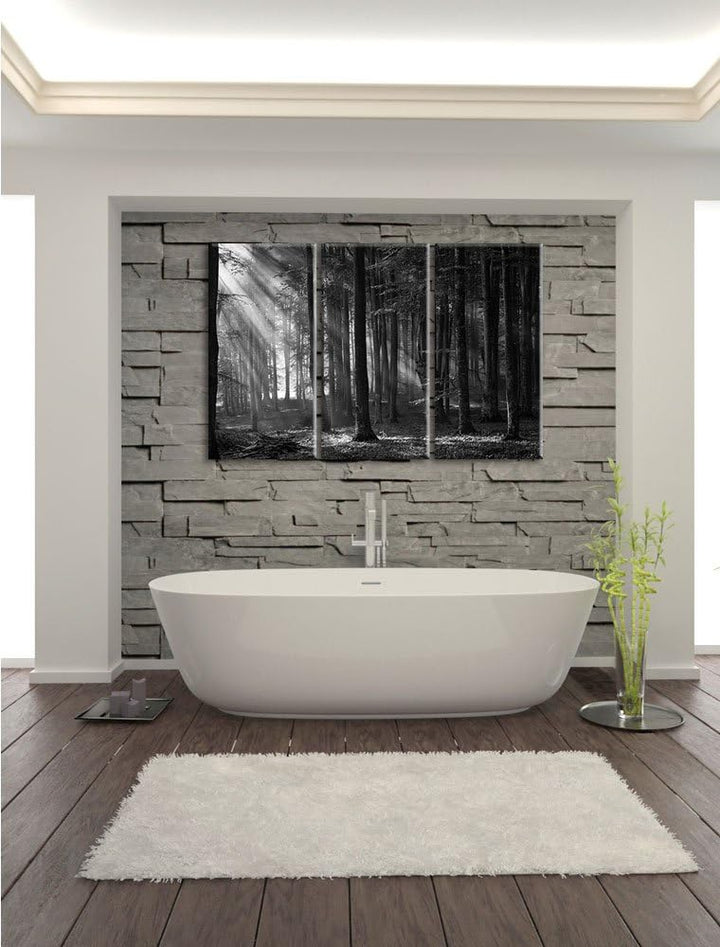 Pixxprint Märchenwald / 3-Teilig/Gesamtmass 120cm Leinwandbild bespannt auf Holzrahmen/Wandbild Kuns