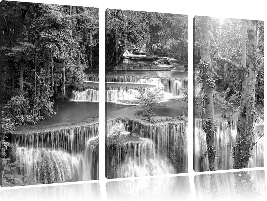 Pixxprint Wasserfall im Regenwald als Leinwandbild/Grösse: 3 Teilig (120x80 cm) cm/Wandbild/Kunstdru