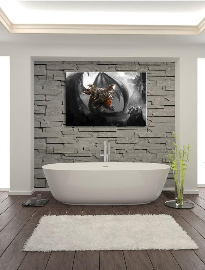 Pixxprint Drachen Schlangen als Leinwandbild/Grösse: 100x70 / Wandbild/Kunstdruck/fertig bespannt, 1