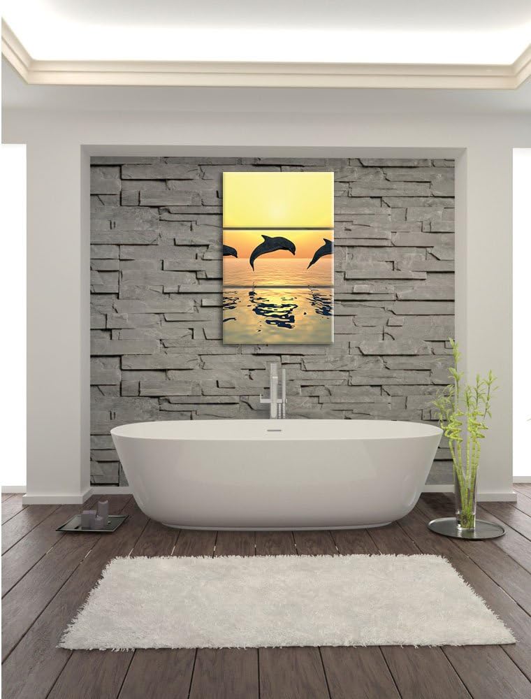 Pixxprint springende Delfine im Sonnenuntergang 3-Teiler Leinwandbild 120x80 Bild auf Leinwand