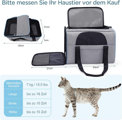 BERTASCHE Transporttasche für Katzen Hunde bis zu 7kg Transportbox Faltbar Tragetasche Katzentranspo