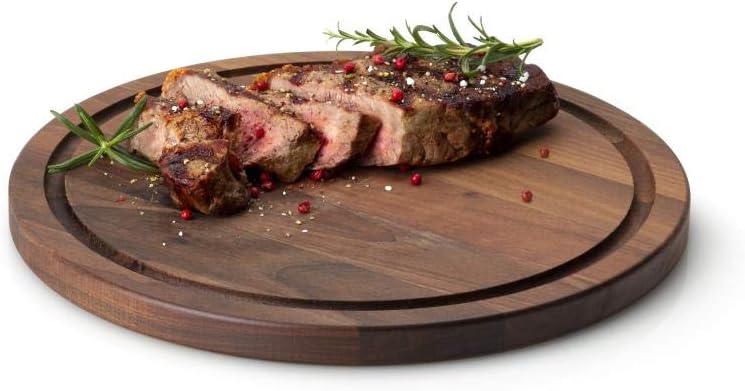 Continenta Steakteller mit Saftrille, aus Walnuss, Ø 28 x 1,8cm, Jausen-, Brotzeit- & Servierbrett,
