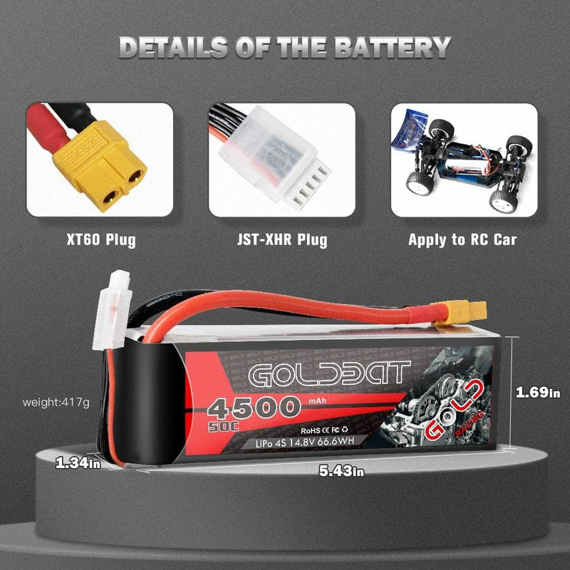 GOLDBAT 14,8V 50C 4500mAh 4S LiPo Batterie RC Akku mit XT60 Stecker für RC Flugzeug Quadcopter Drone