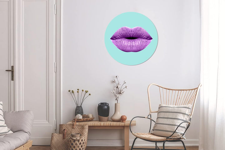 MuchoWow Wandbild Rund Wanddeko Deko Wohnzimmer Bilder 60x60 cm Lippen - Pastell - Lila, 60x60 cm