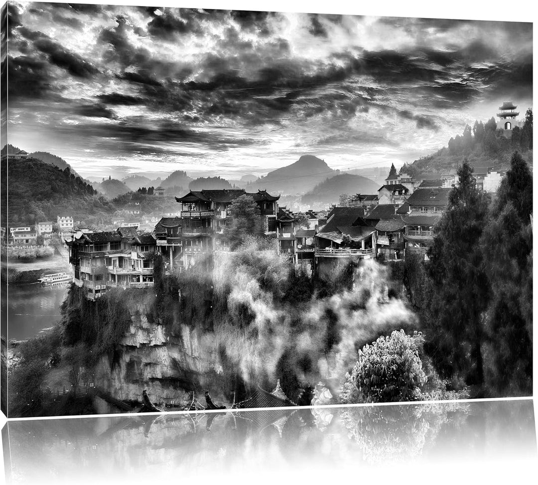 Pixxprint Gigantisches Dorf in China als Leinwandbild/Grösse: 100x70 / Wandbild/Kunstdruck/fertig be