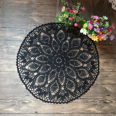 MINDPLUS Baumwolle Hand Häkeln Deckchen Spitze Gehäkelt Tischdecke Deckchen Tischset 60 cm Rund Schw