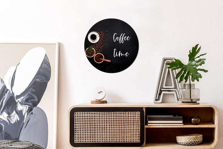 MuchoWow Wandbild Rund Wanddeko Deko Wohnzimmer Bilder 30x30 cm Zitate - Sprichwörter - Kaffeezeit,
