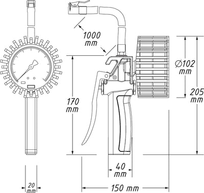 Hazet 9041G-1 Reifenfüll-Messgerät (geeicht, grosses Manometer: 80 mm Durchmesser, Messbereich: 0 bi