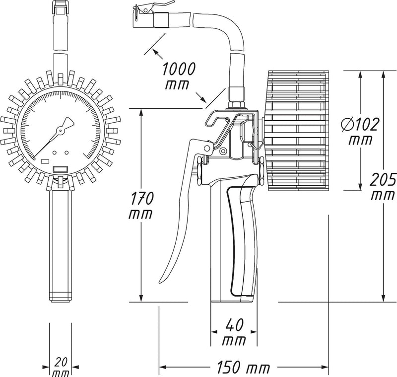 Hazet 9041G-1 Reifenfüll-Messgerät (geeicht, grosses Manometer: 80 mm Durchmesser, Messbereich: 0 bi