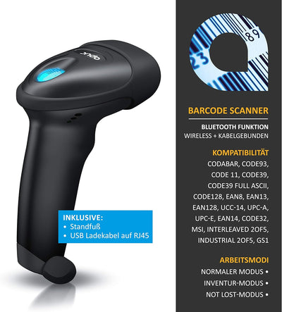 CSL - Wireless Barcode Scanner Bluetooth 2.4 GHz, 2D 1D, grosser Akku 2000mAh, 10 Stunden Dauerbetri