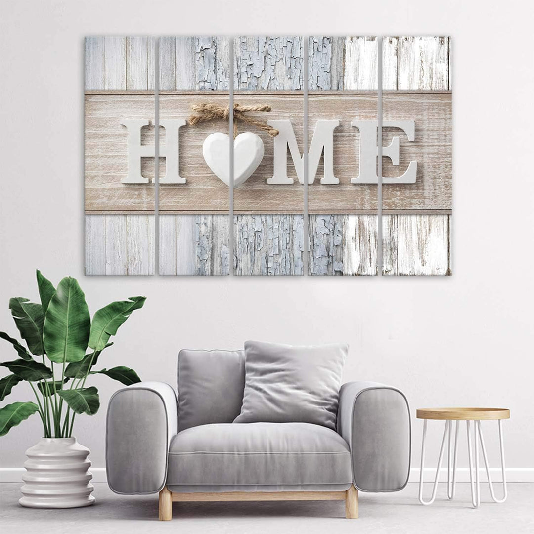 Feeby Wanddeko 5 teile Haus 150x100 cm Bilder modern Wanddekoration Herz Wohnzimmer Küche Grau Deko