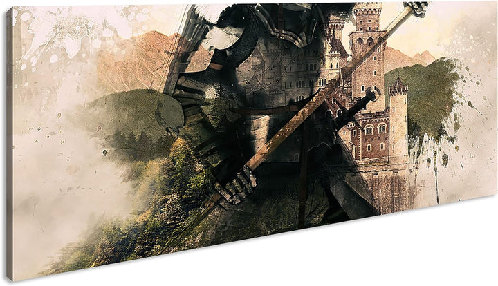 Mittelalter - Illustration Panorama 60x30 cm als Leinwandbild, Motiv fertig gerahmt auf Echtholzrahm