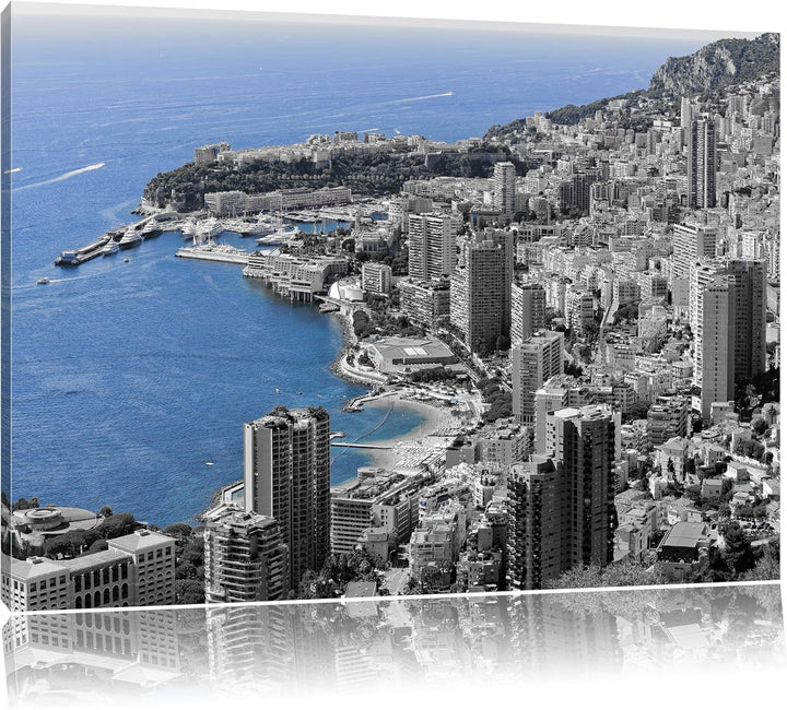 Pixxprint Blick auf das prächtige Monte Carlo Schwarz/Weiss, Format: 100x70 auf Leinwand, XXL riesig