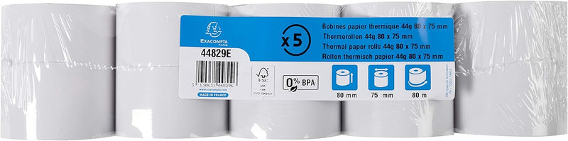 Exacompta 44829E 50er Pack Thermopapierrollen 1-lagig, Breite: 80mm, Länge 80m, Durchmesser Kern: 12